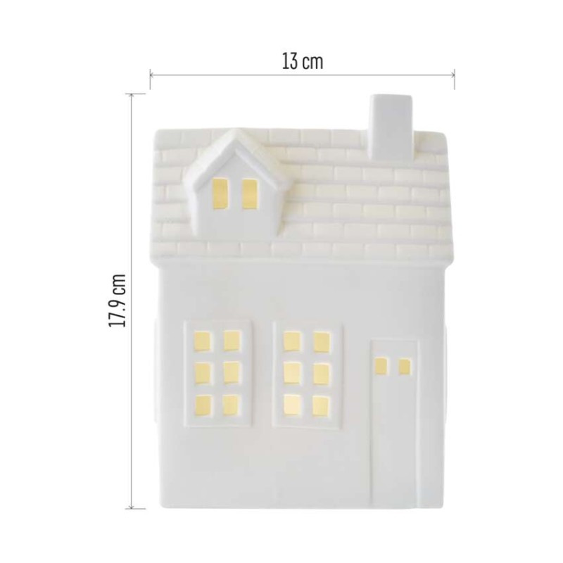 LED keramický domček, 18 cm, 1x CR2032, vnútorná, teplá biela, časovač 3