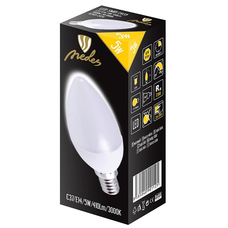 LED žiarovka 5W - C37 / E14 / SMD / 3000K - ZLS712 3