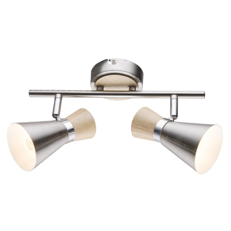 Nástenné svietidlo, drevo, kov, nikel, chróm, DxV: 300x160, bez žiaroviek 2xE14, max. 25W 230V.