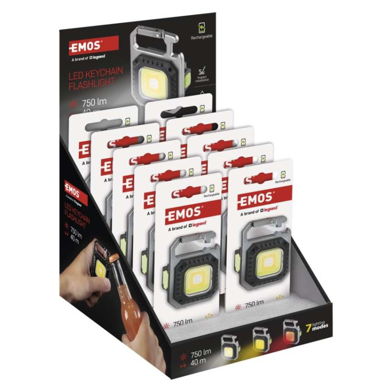 Nabíjacia mini LED baterka - prívesok na kľúče, 750 lm, 10 ks, display box 3