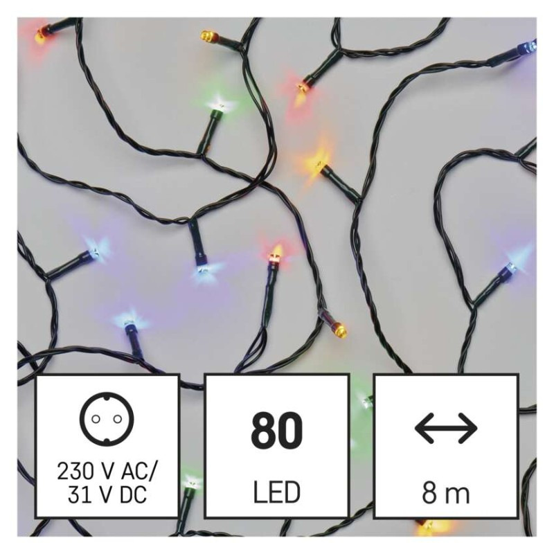 LED vianočná reťaz, 8 m, vonkajšia aj vnútorná, multicolor, časovač 1
