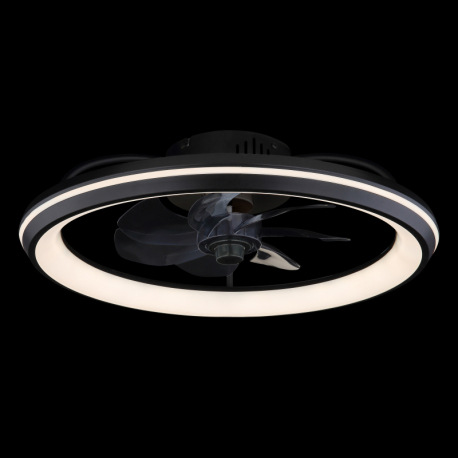 Stropný ventilátor, kov čierny matný, akryl biely, plast dymový, stmievateľný, niekoľko úrovní cez n 15