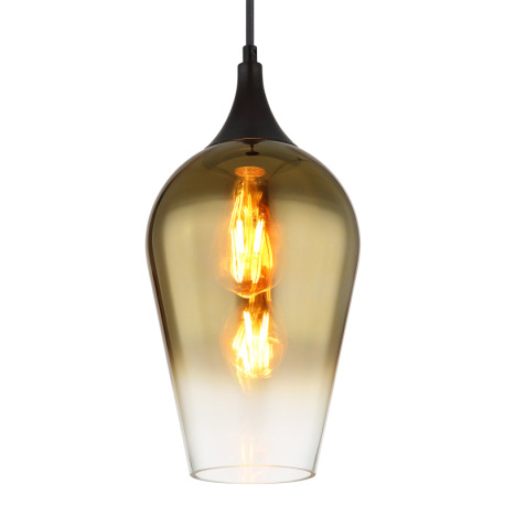 Závesné svietidlo, kov čierny, sklo zlatej farby, textilný kábel čierny, možnosť skrátenia výšky, ø: 9