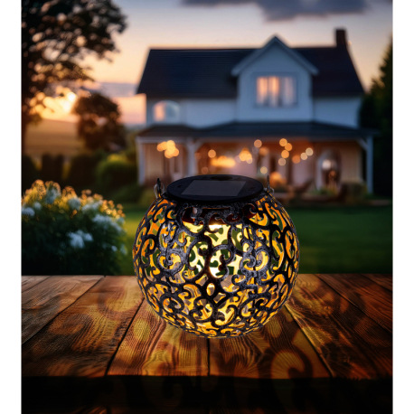 Solárne svietidlo, kov sivý, antik, kov medený, plast čierny, konopné lano, vypínač, akumulátor AAA 9