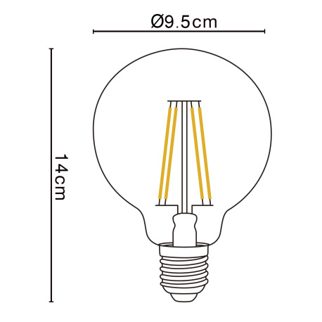 LED žiarovka, kov strieborný, sklo jantár, Globe, stmievateľné, Ø 95, V: 140, 1xE27 LED 7W 230V, 670 4