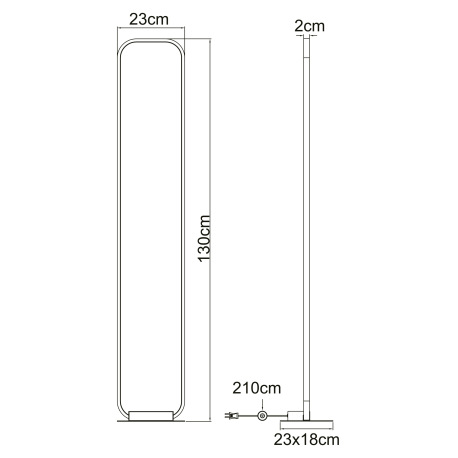 Stojanové svietidlo, kov čierny, plast opál, kábel 1,8m, vypínač, DxŠxV:230x180x1300, vrátane 1xLED 6