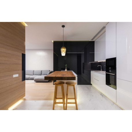 Závesné svietidlo, kov čierny, sklo zlatej farby, textilný kábel čierny, možnosť skrátenia výšky, ø: 1