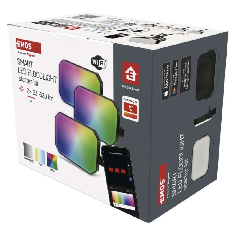 GoSmart vonkajší LED reflektor, štartovacia sada, 3 diely, 14 W, RGBIC stmievateľný, WiFi 14