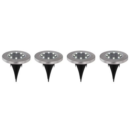 Solárne svietidlo, nerez, plast čierny a priehľadný, 4ks v balení, okrúhle, s hrotom na zapichnutie 8