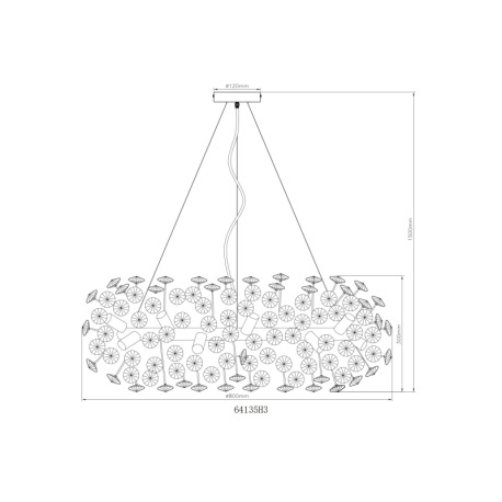 Závesné svietidlo, kov zlatej farby, kryštály K9 číre, kábel PVC transparentný, ø: 800 mm, V: 1500 m 9