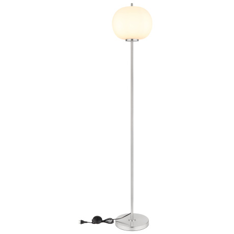 Stojacia lampa kov nikel matný, sklo biele, vypínač, ø: 300mm, V: 1600mm, dĺžka kábla 1800mm, bez ži 12