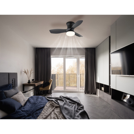 Stropný ventilátor, plast, matná čierna/antracitová/biela, stmievateľný, viacero rýchlostí pomocou n 2