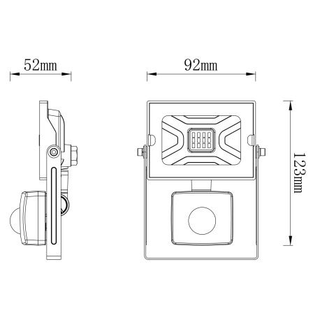 Vonkajšie svietidlo, hliník, priehľadné sklo, nastaviteľné, IP44, snímač: V: 1-3m, 110 °, detekcia a 9