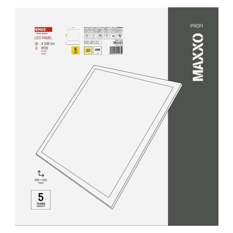 LED panel MAXXO 60×60, štvorcový vstavaný biely, 36W teplá b. UGR 8