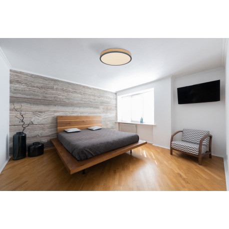 Stropné svietidlo, kov grafit, MDF vzhľad dreva, plast biely, ø: 450mm, V:85mm, vrátane LED 24W 230V 1