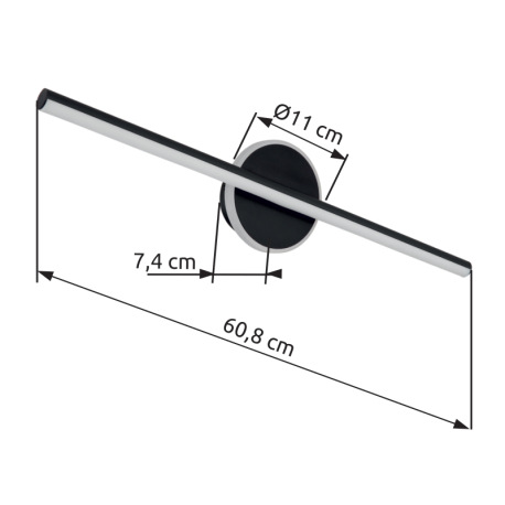 Nástenné svietidlo kov čierny matný, akryl biely, IP44, ŠxV: 608x130mm, H: 74mm, vrátane LED 10W 230 8