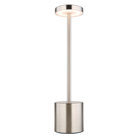 Nabíjateľná stolová lampa, kov matný nikel, plast biely, dotykové zapnutie/vypnutie, plynulé dotykov