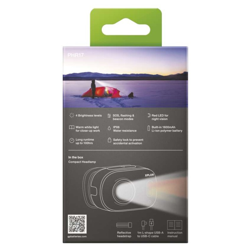 CREE LED nabíjacia čelovka GP Xplor PHR17, 500 lm 6