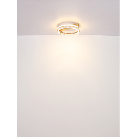 Závesné svietidlo, kov zlatej farby, hliník zlatej farby brúsený, krištále K5 číre, akryl číry, stmi 12