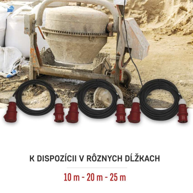3 fázový vonkajší predlžovací kábel 20 m / 1 zásuvka / čierny / guma / 400 V / 2,5 mm2 2