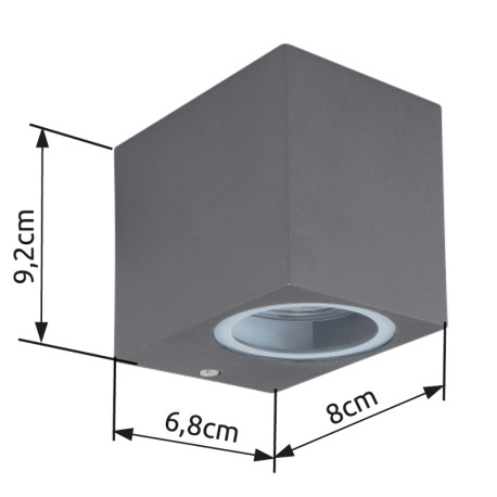 Vonkajšie svietidlo, hliník antracit, sklo priehľadné, svieti smerom dole, IP44, ŠxV:70x80, H:90, be 16