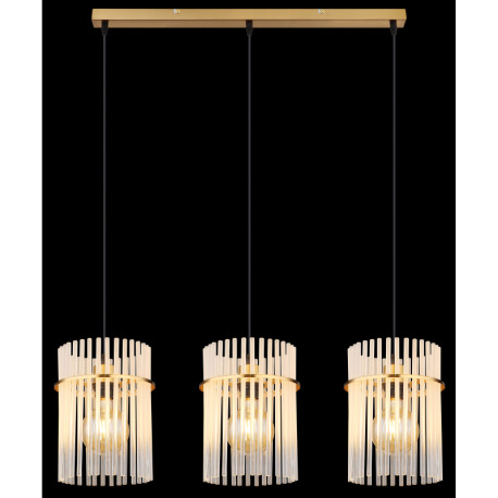 Závesné svietidlo, kov zlatej farby, sklenené tyče biele, priehľadné, kábel PVC čierny, možnosť skrá 15