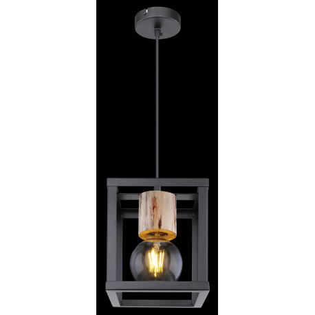 Závesné svietidlo, kov čierny matný, drevo, DxŠxV: 170x170x1200, bez žiarovky 1xE27, max. 60W 230V 5