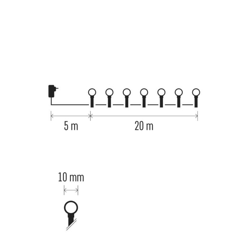 LED vianočná cherry reťaz–guličky,20 m,vonkajšia aj vnútorná,st. biela,programy,čas 5