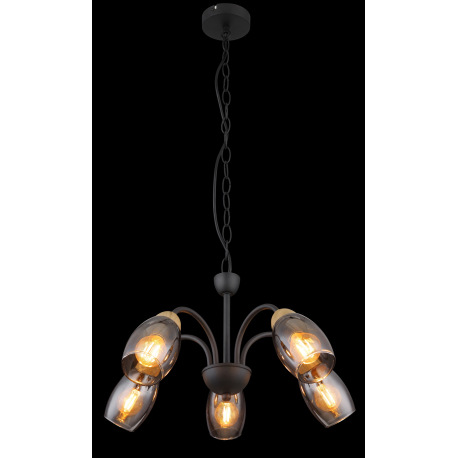 Závesné svietidlo kov čierny matný, sklo dymovej farby, kov imitácia dreva, kábel PVC čierny, ø: 470 2