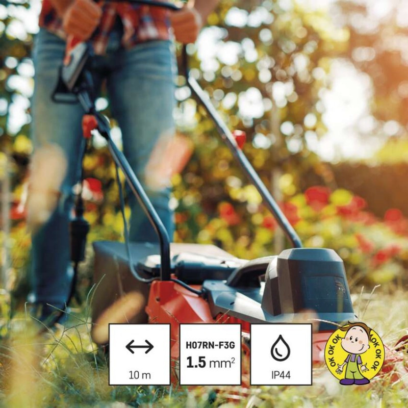 Vonkajší predlžovací kábel 10 m / 1 zásuvka / čierny / guma-neoprén / 230 V / 1,5 mm2 2