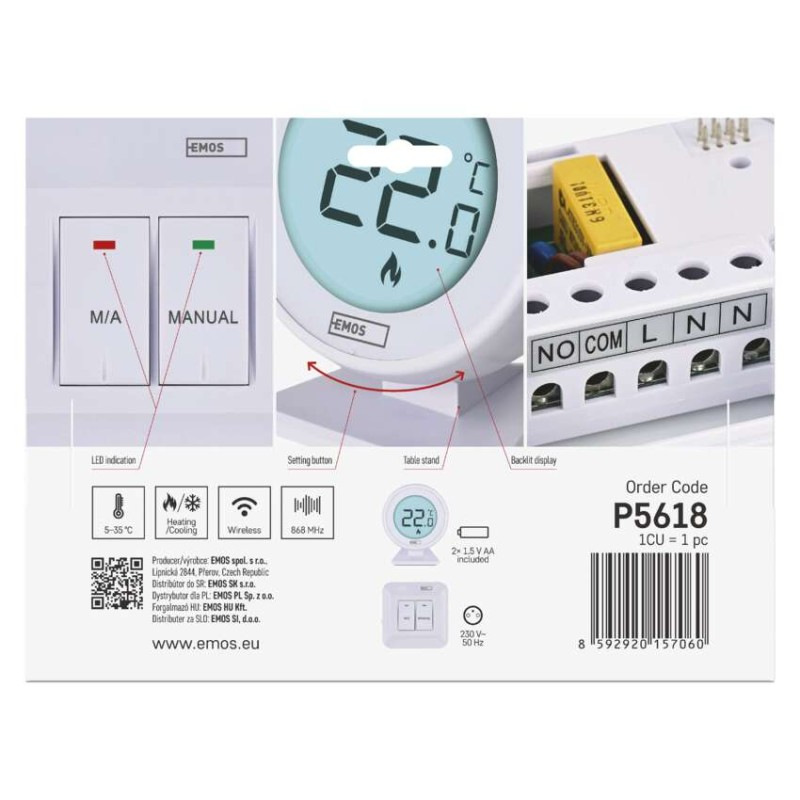 Izbový manuálny bezdrôtový termostat P5618 6