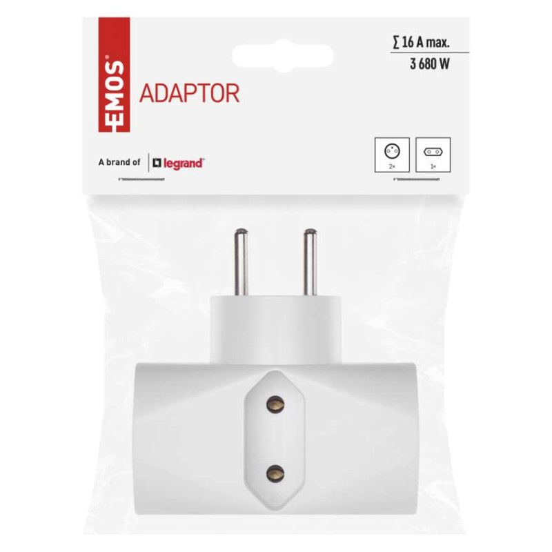 Viacnásobná zásuvka 2× okrúhla + 1× obdĺžniková, biela 5