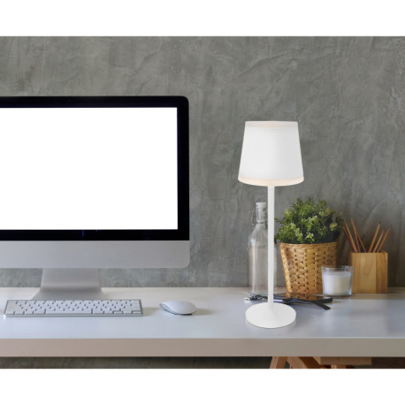 Nabíjateľná stolová lampa, kov biely matný, akryl biely, dotykové zap./vyp., plynulý dotykový stmiev 1