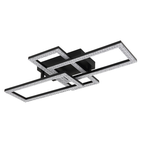 Stropné svietidlo, matný čierny plast, číre akrylové kryštály, otočné, DxŠxV: 614x340x93mm, LED 24W 2