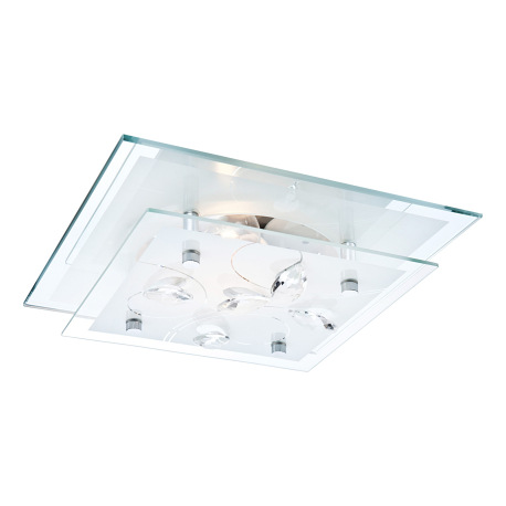 Stropné svietidlo, chróm, sklo biele, K5 kryštály priehľadné, DxŠxV: 240x240x85, bez žiarovky 1xE27,