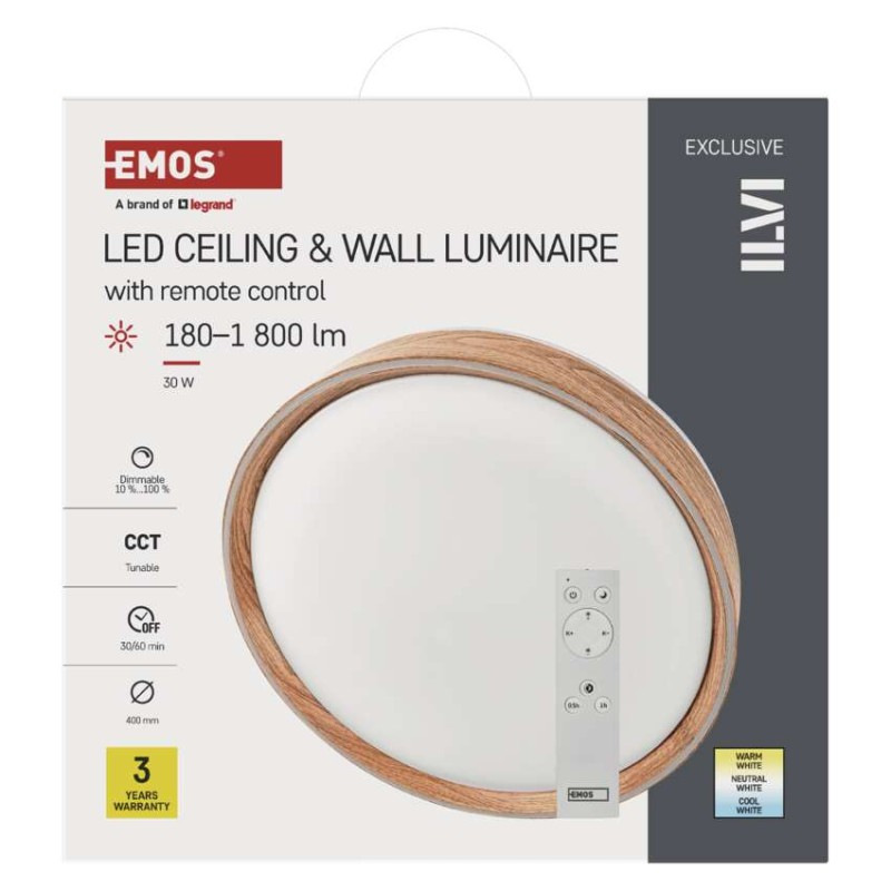 LED nástenné svietidlo ILVI, kruhové 30 W, stmievanie + CCT, drevo 11