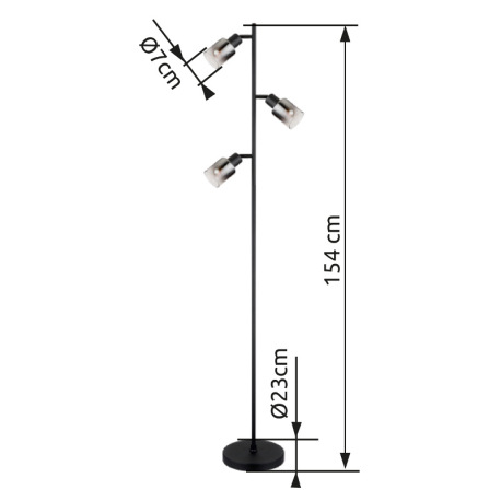 Stojanové svietidlo, kov čierny matný, dymové sklo s prechodom do priehľadného skla, kábel PVC čiern 9