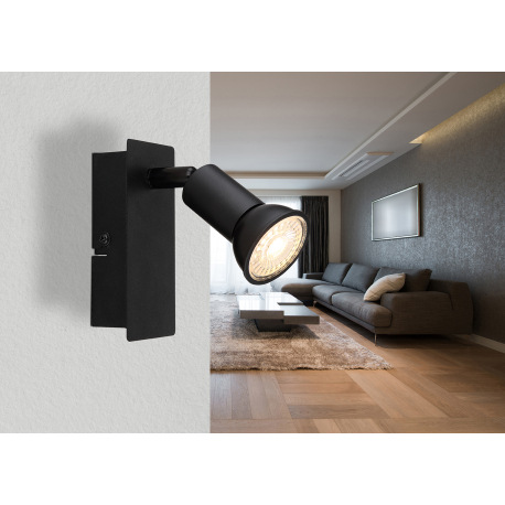 Nástenné svietidlo kov čierny matný, kolískový vypínač na výrobku, ŠxV: 60x120mm, H: 90mm, bez 1x GU 8