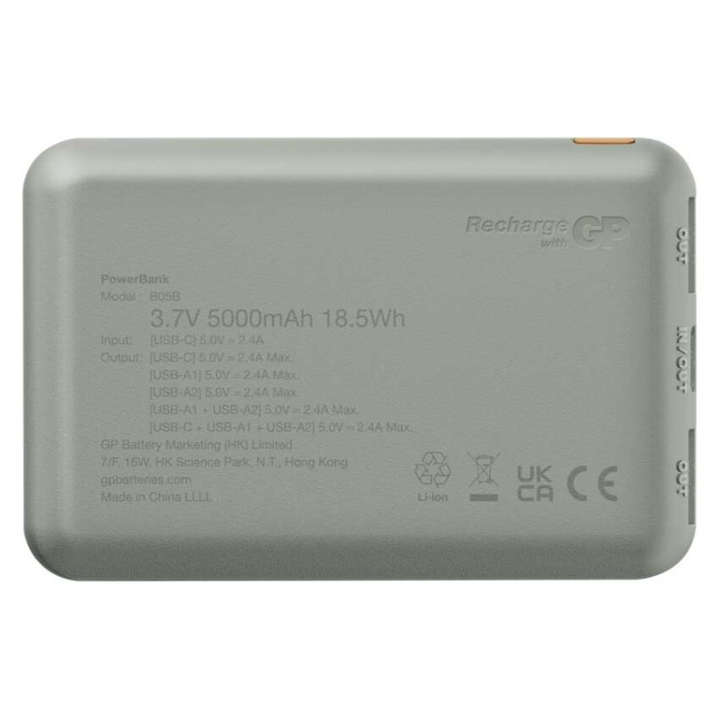 Power bank GP B+ Series, 5 000 mAh, 12 W, zelenošedá 4