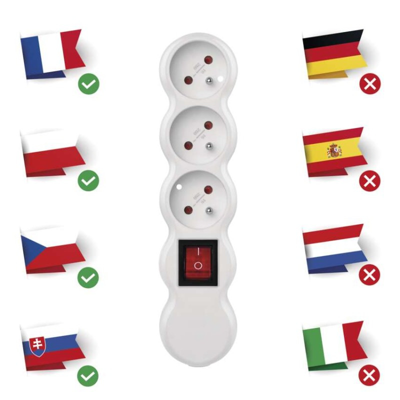 Samostatná 3 zásuvka s vypínačom, biela 1