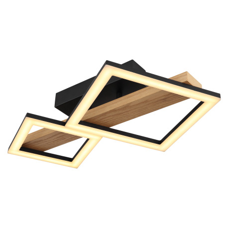 Stropné svietidlo kov čierny mat, MDF imitácia dreva, ABS čierny mat, plast biely, DxŠxV: 480x300x10