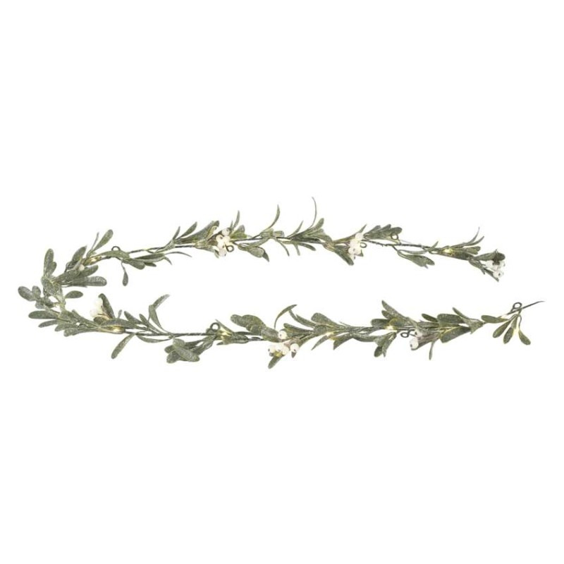 LED vianočná girlanda - jmelí, 1,5 m, 3x AA, vnútorné, teplá biela, časovač