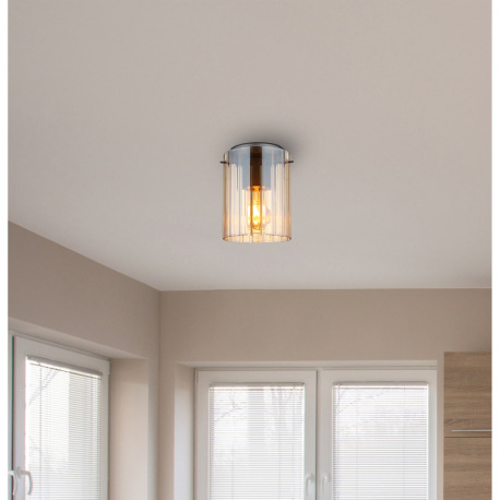 Stropné svietidlo, kov sivý tmavý, sklo jantárové s drážkami, ø: 180mm, V: 230mm, bez žiarovky 1xE27 1