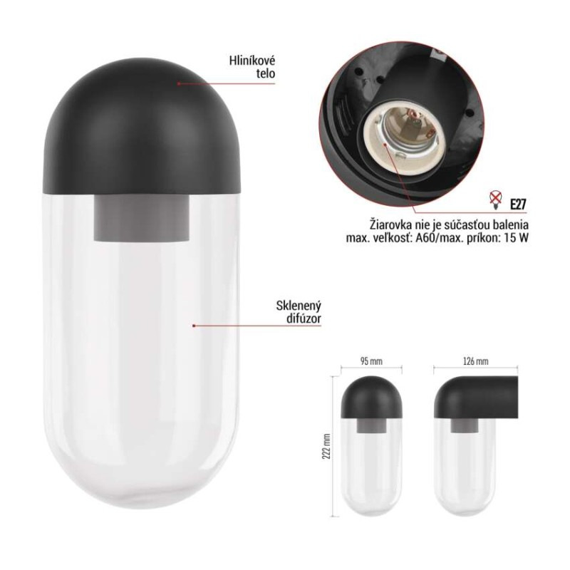 Záhradné nástenné svietidlo CASSIA, 12,6 x 9,5 x 22,2 cm, 1 x E27, 15 W 4