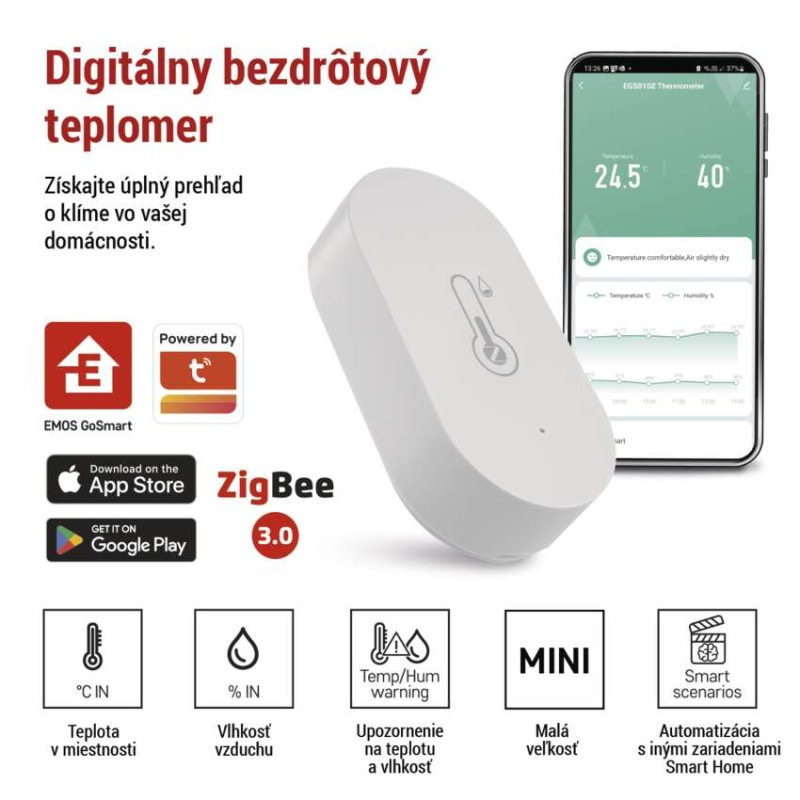 GoSmart Digitálny teplomer s vlhkomerom, bezdrôtový snímač, ZigBee EGS0102 1