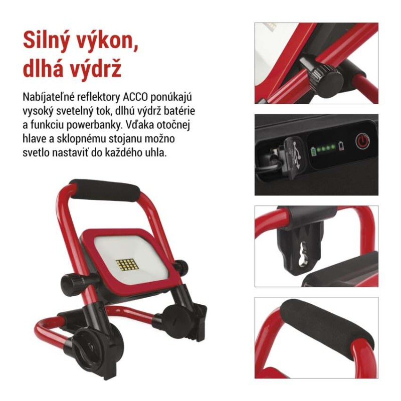 LED reflektor ACCO nabíjací prenosný, 20 W studená biela 7