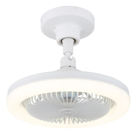 Stropný ventilátor, plast biely matný/priehľadný, stmievateľný, viacero rýchlostí pomocou nástenného