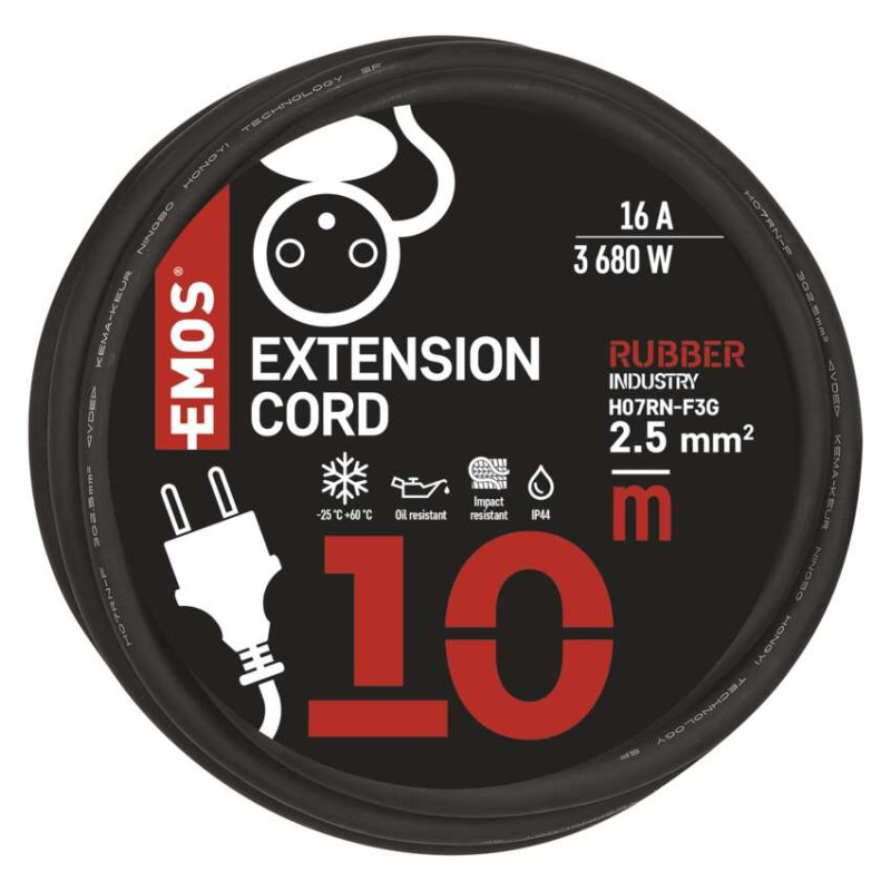Vonkajší predlžovací kábel 10 m / 1 zásuvka / čierny / guma-neoprén / 230 V / 2,5 mm2 8
