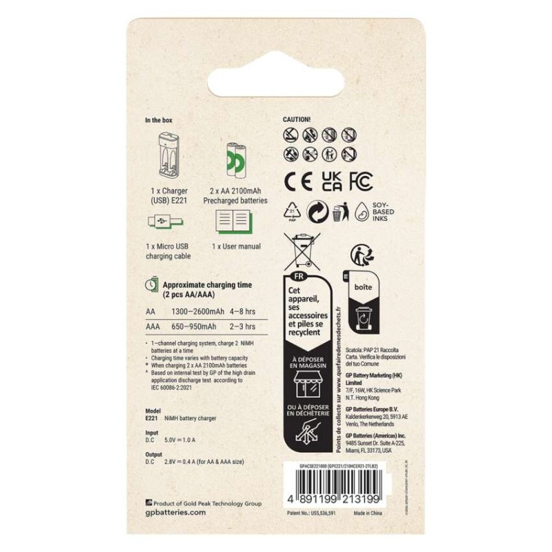 GP nabíjačka batérií Eco E221 + 2AA GP ReCyko 2100 10