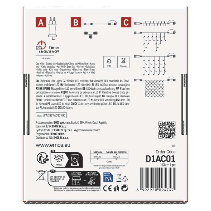 Základná sada pre spojovacie reťaze Standard, 10 m, vonkajšia, studená biela, časovač 13